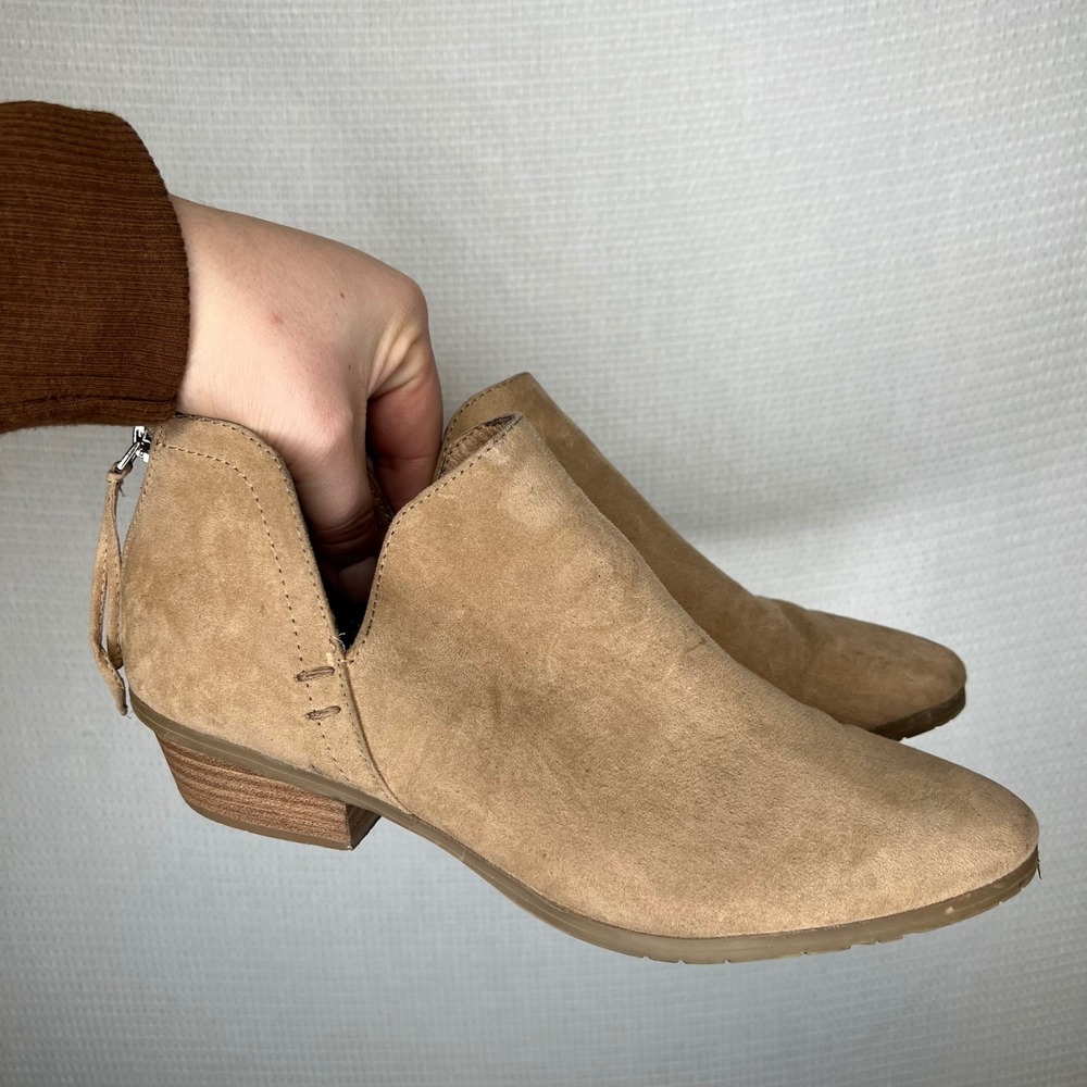 Reaction Kenneth Cole Womens Tan Suede Side Zip 8.5 Ankle Booties‎ Low Heel